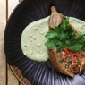 Фотография рецепта Запеченный баклажан с сальсой из томатов и соусом из зеленой тхины автор Еда