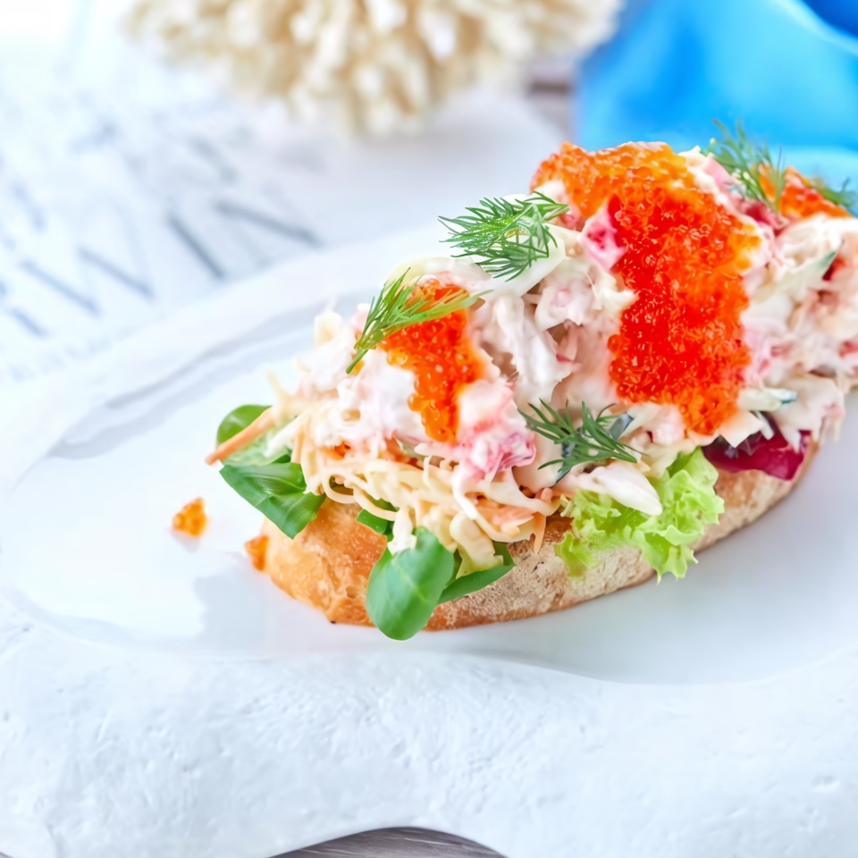 Брускетта с мясом камчатского краба