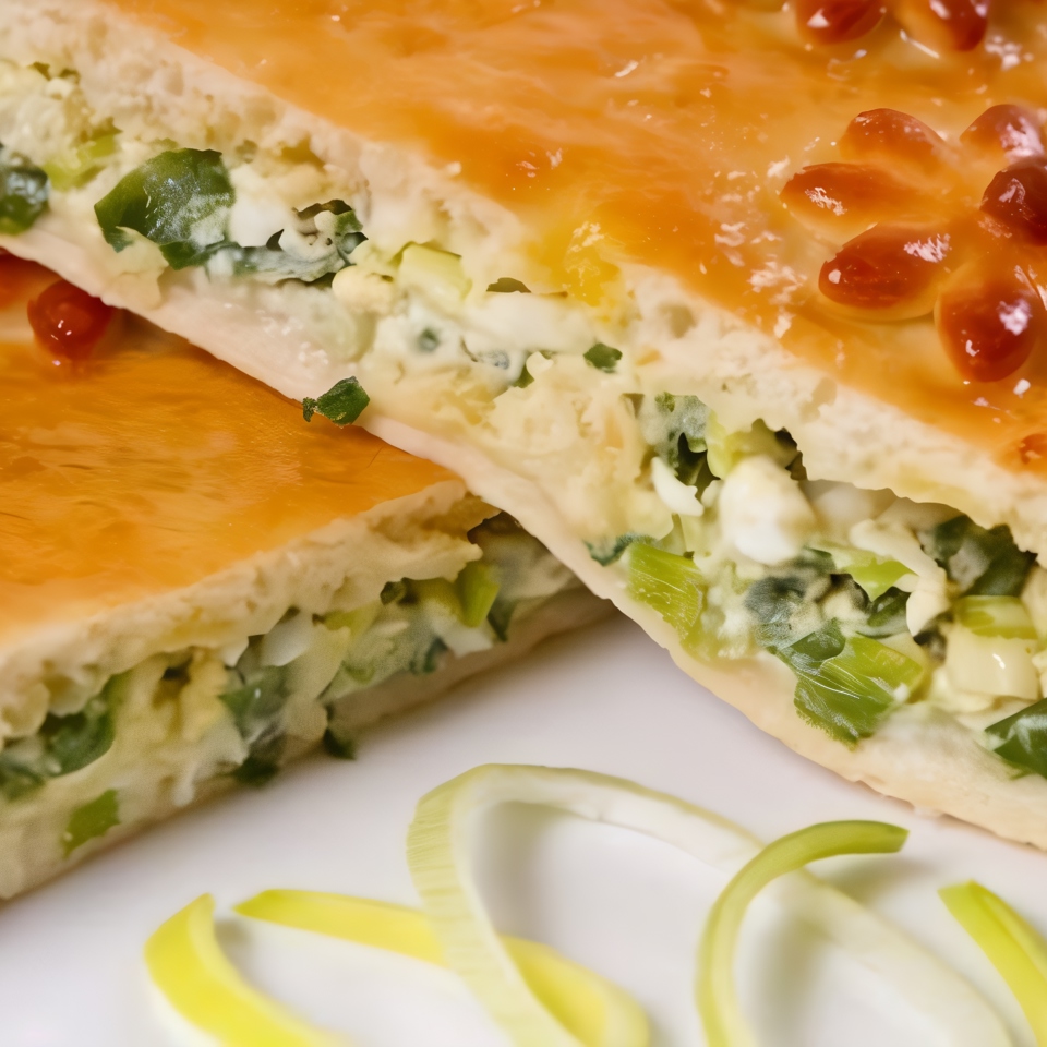 Быстрый заливной пирог с зеленым луком и яйцом