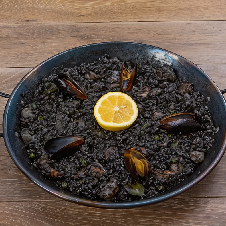 Черный рис с морепродуктами