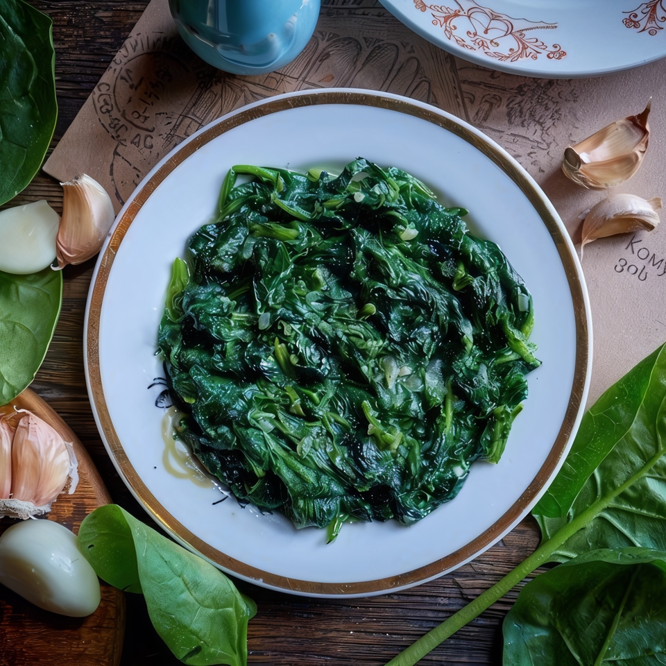 Испанахи с чесноком и зеленью