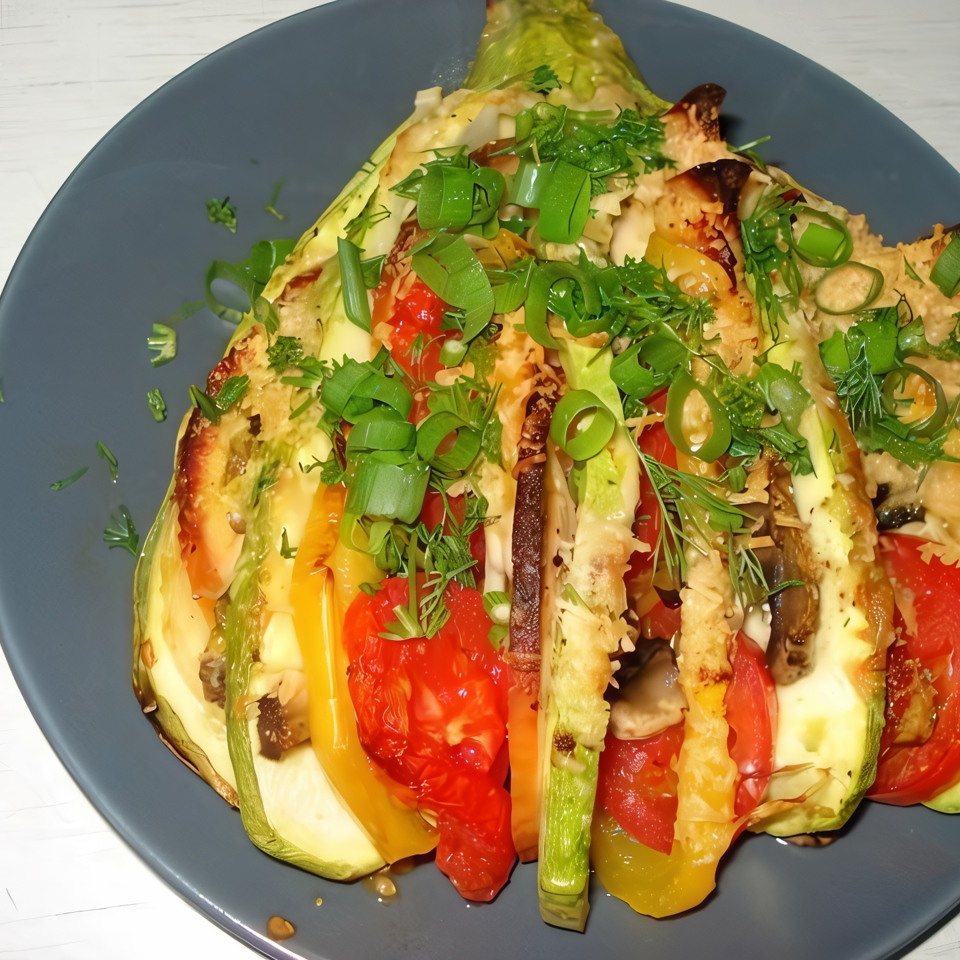 Кабачковый веер с курицей и овощами