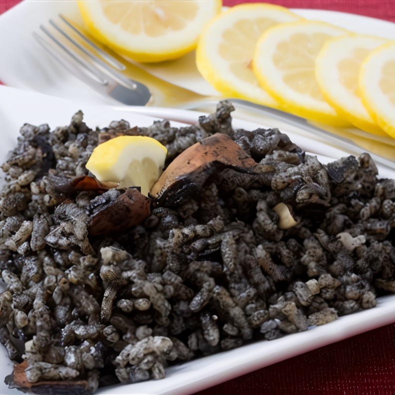 Кальмар в чернилах с рисом