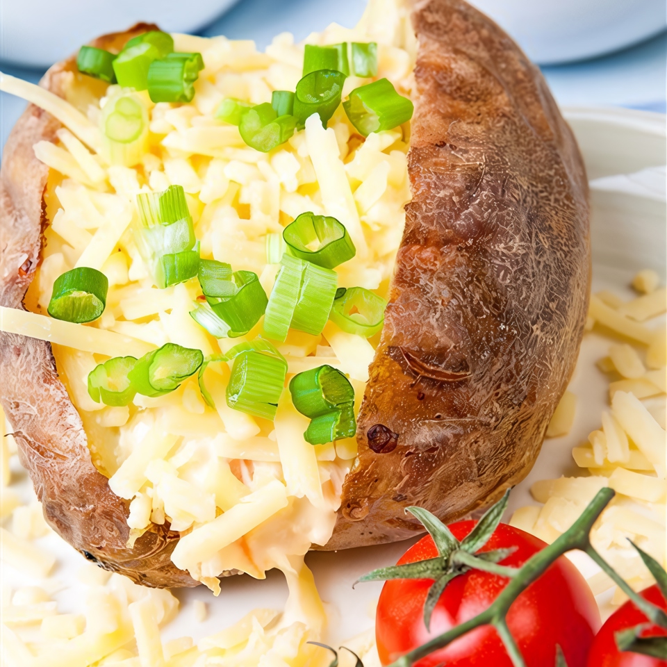 Картофель в мундире, фаршированный луком-пореем и сырами
