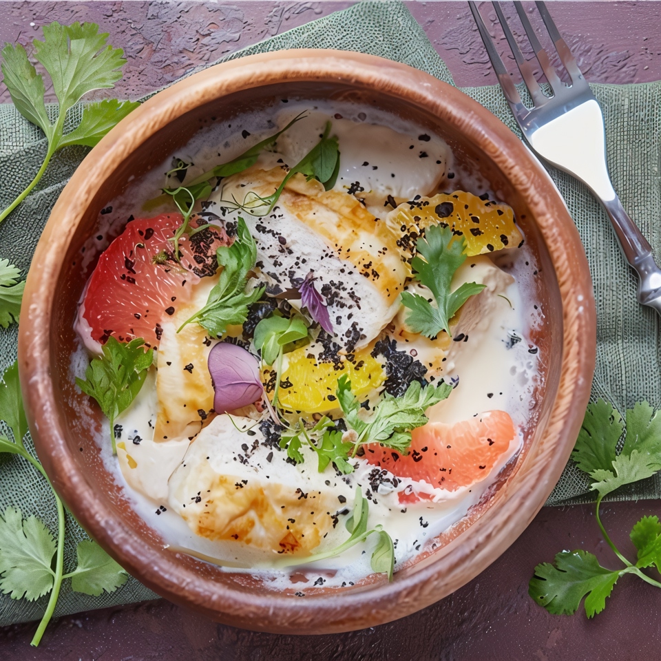Куриное филе гриль с киноа и мякотью апельсинов