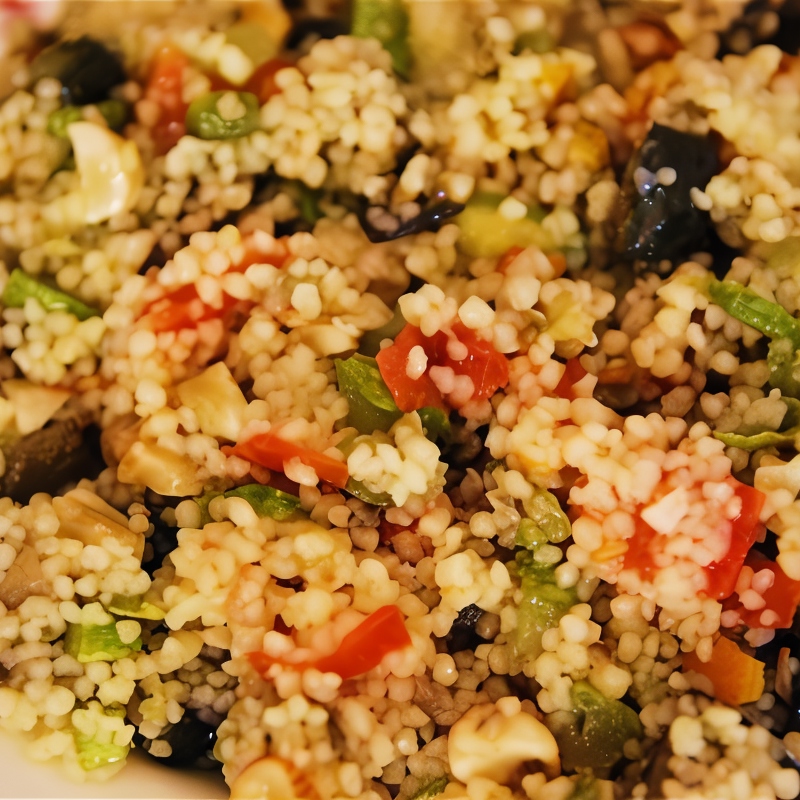Кускус с овощами, апельсином и орехами