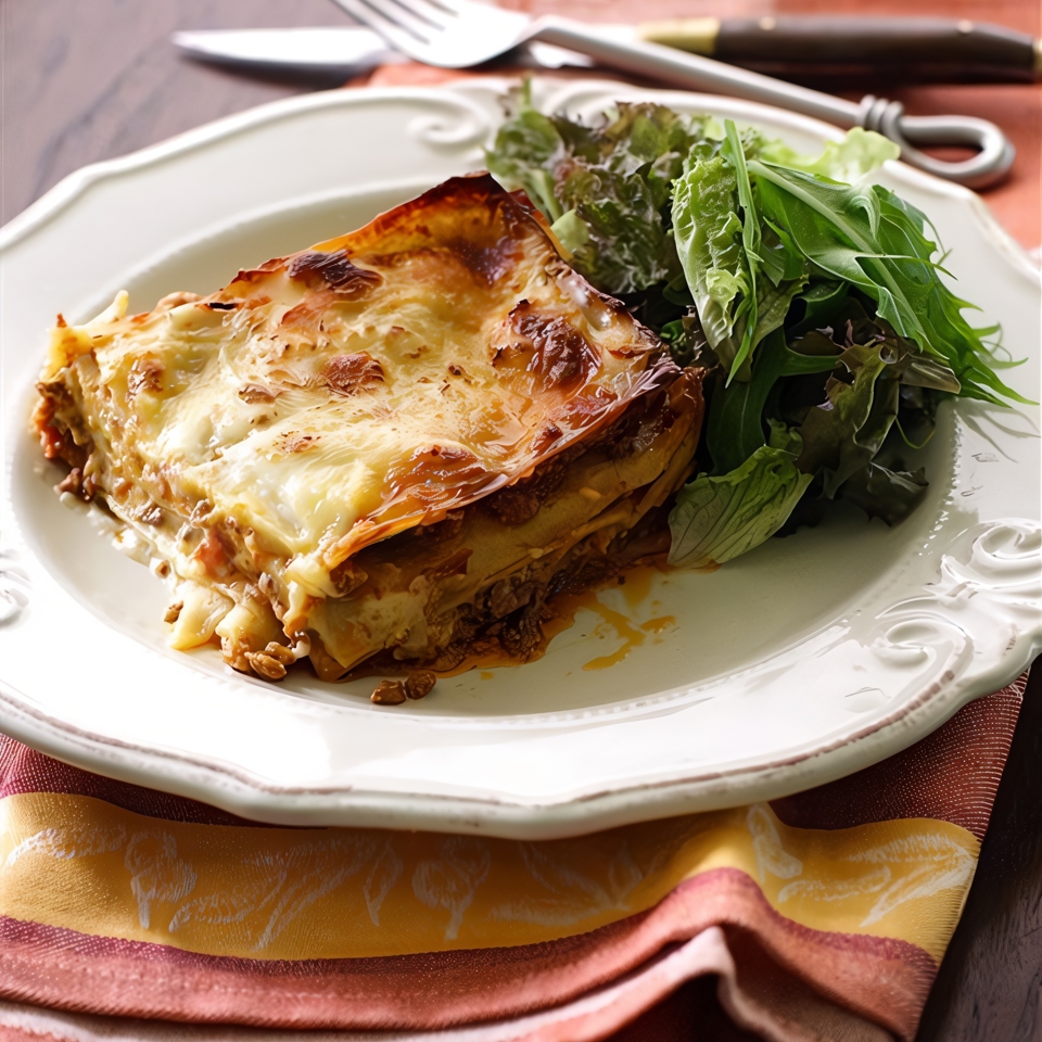 Лазанья с соусом бешамель, марсалой, пармезаном и луком-шалот