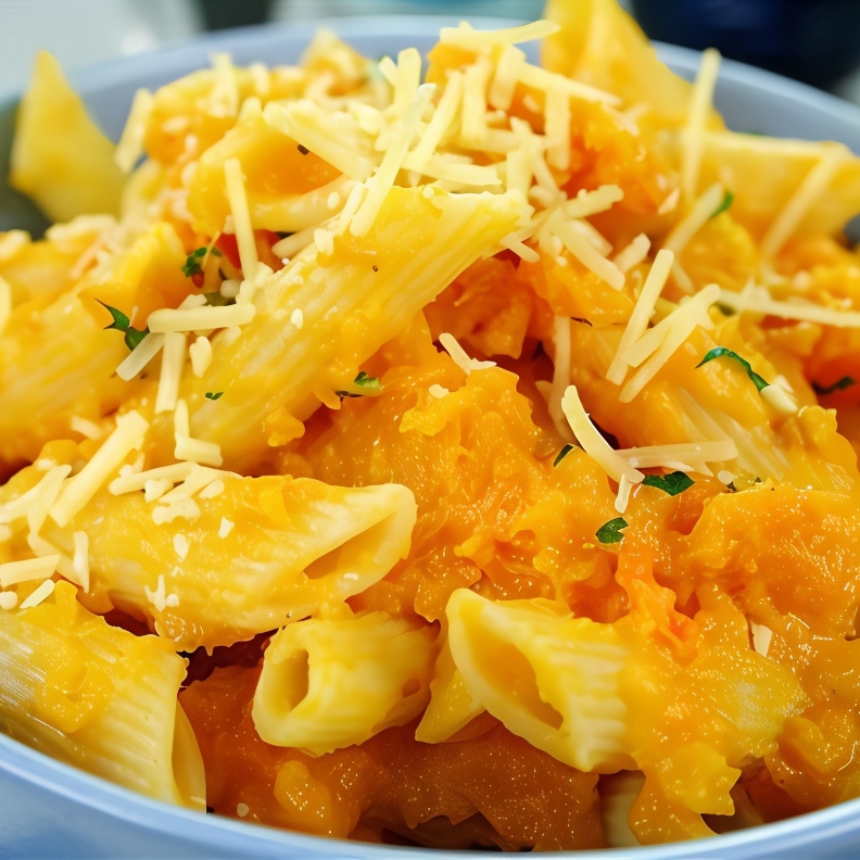 Макароны с тыквой и луком