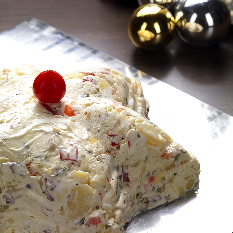 Оливье с красным сладким перцем и кислым яблоком