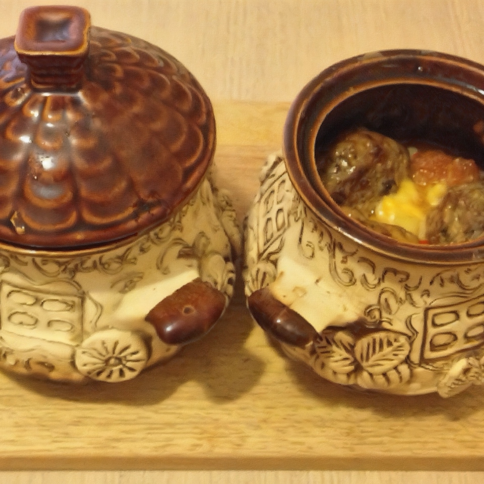 Острые котлеты с кумином, запеченые в горшочках с картофелем