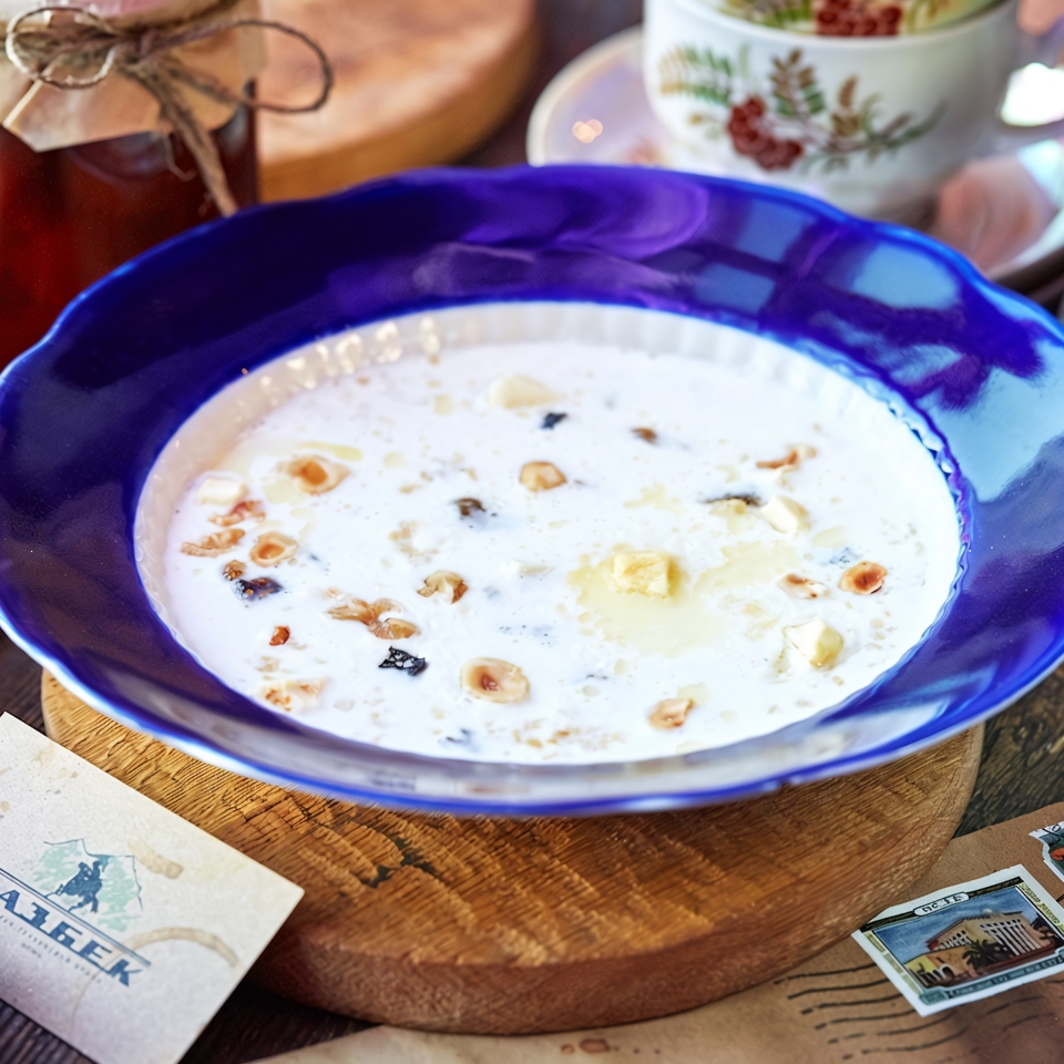 Овсяная каша с грецким орехом и сухофруктами
