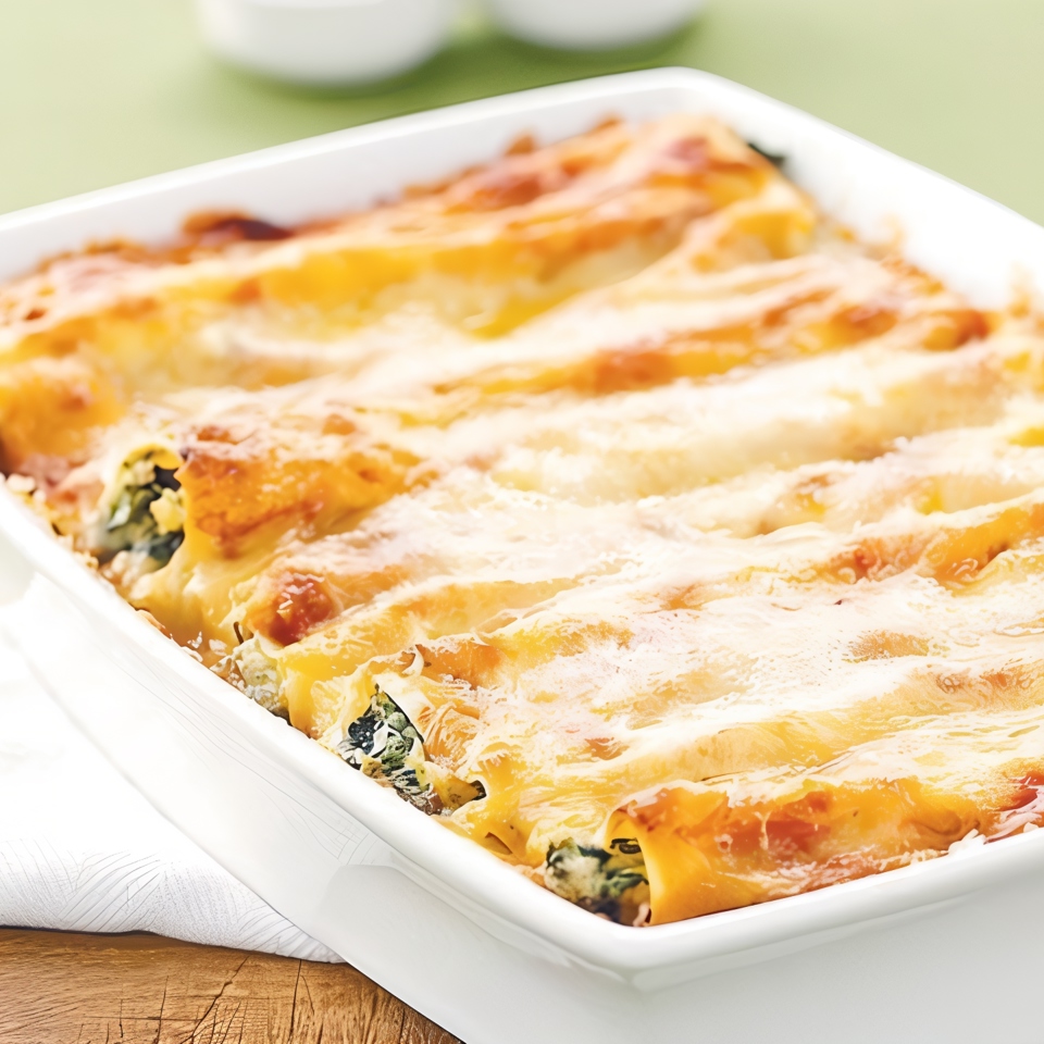 Паста каннеллони с овощами с сыром и соусом бешамель