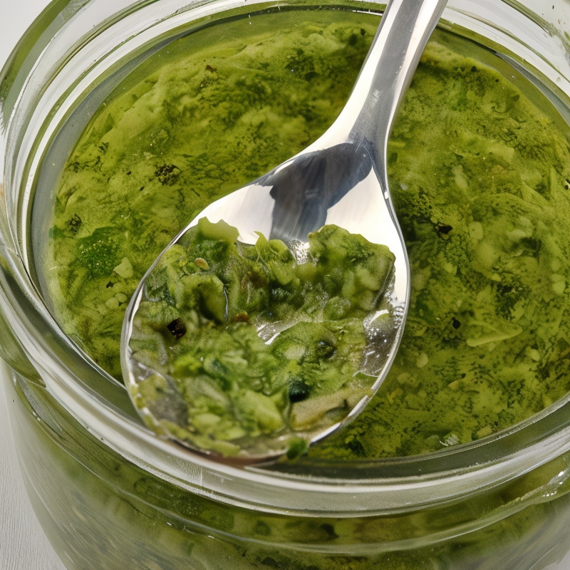 Песто из кинзы, миндаля и красного лука