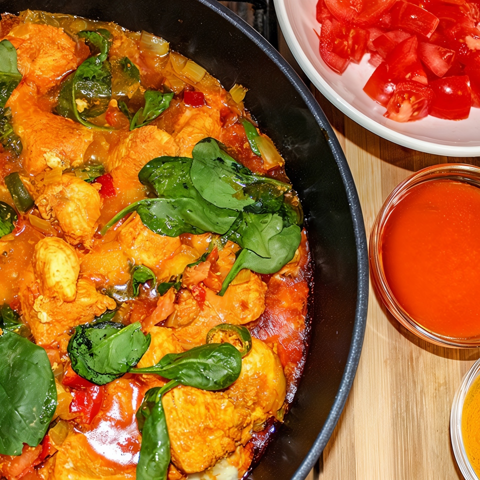 Рагу из курицы с красным пальмовым маслом и шпинатом