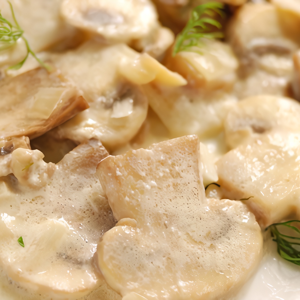 Салат из свежих грибов со сливочно-сырным соусом