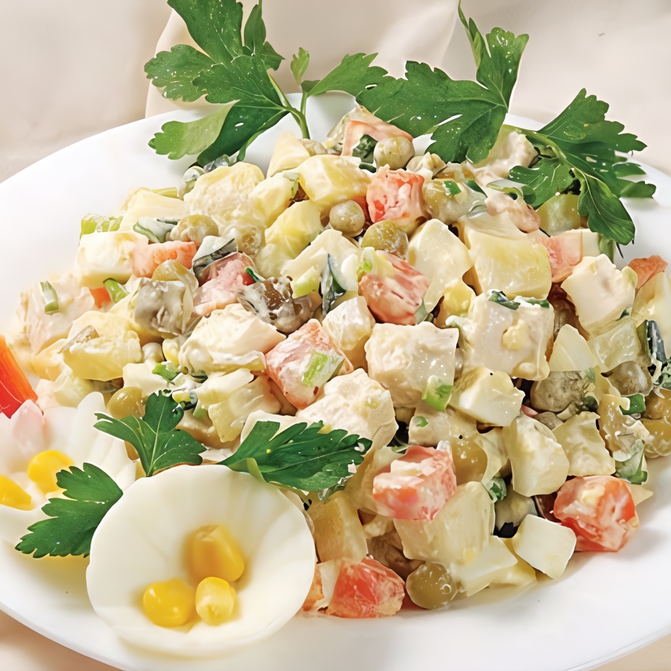 Салат «Столичный» с курицей и крабовыми палочками