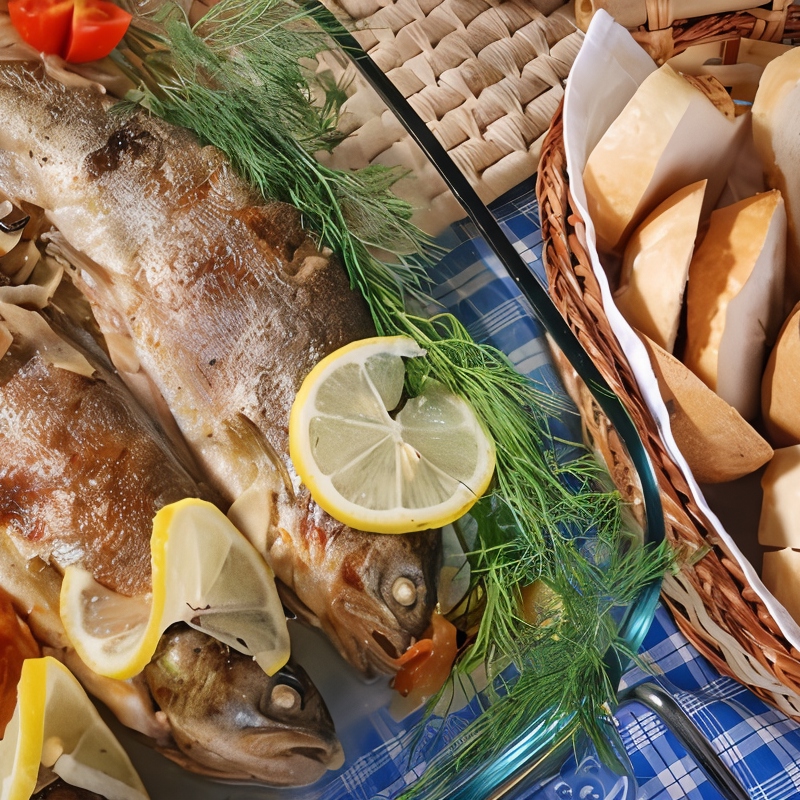 Сибас, фаршированный каштанами и грибами