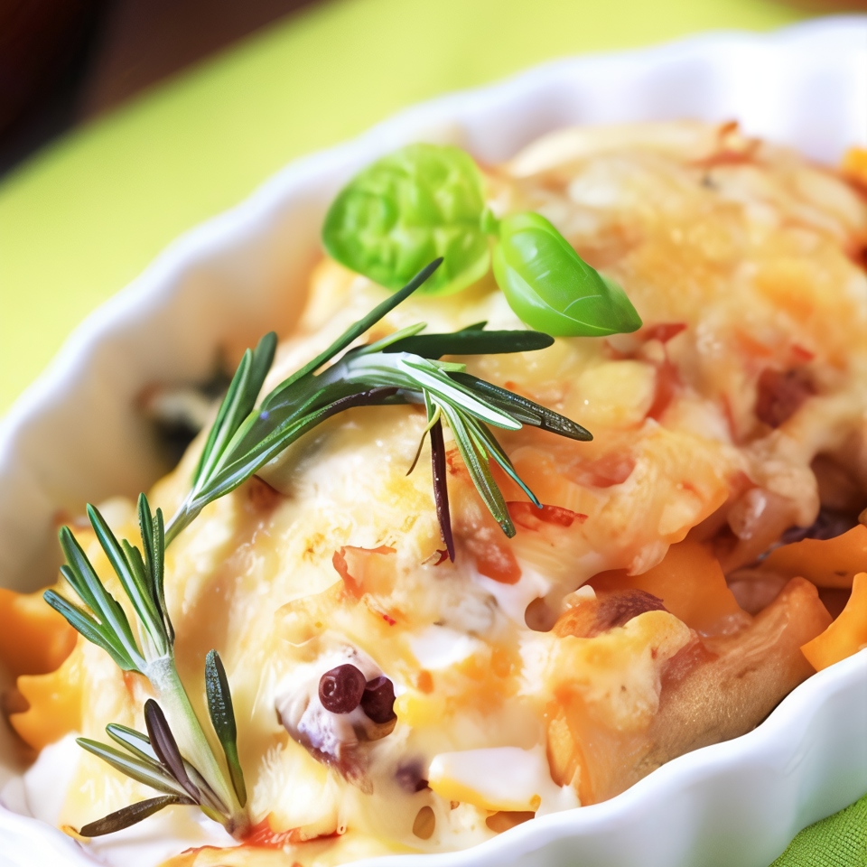 Сливочный гратен с курицей и тыквой