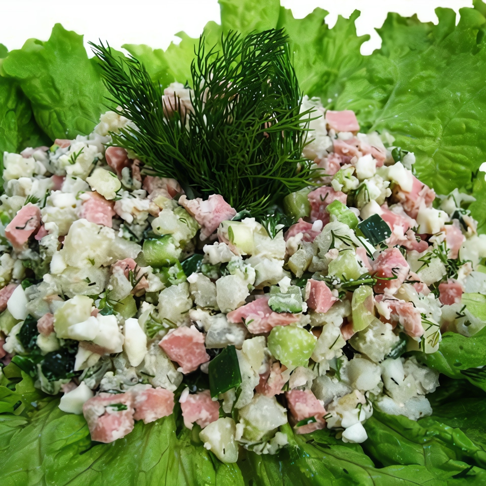Слоеный куриный салат с огурцами и сыром