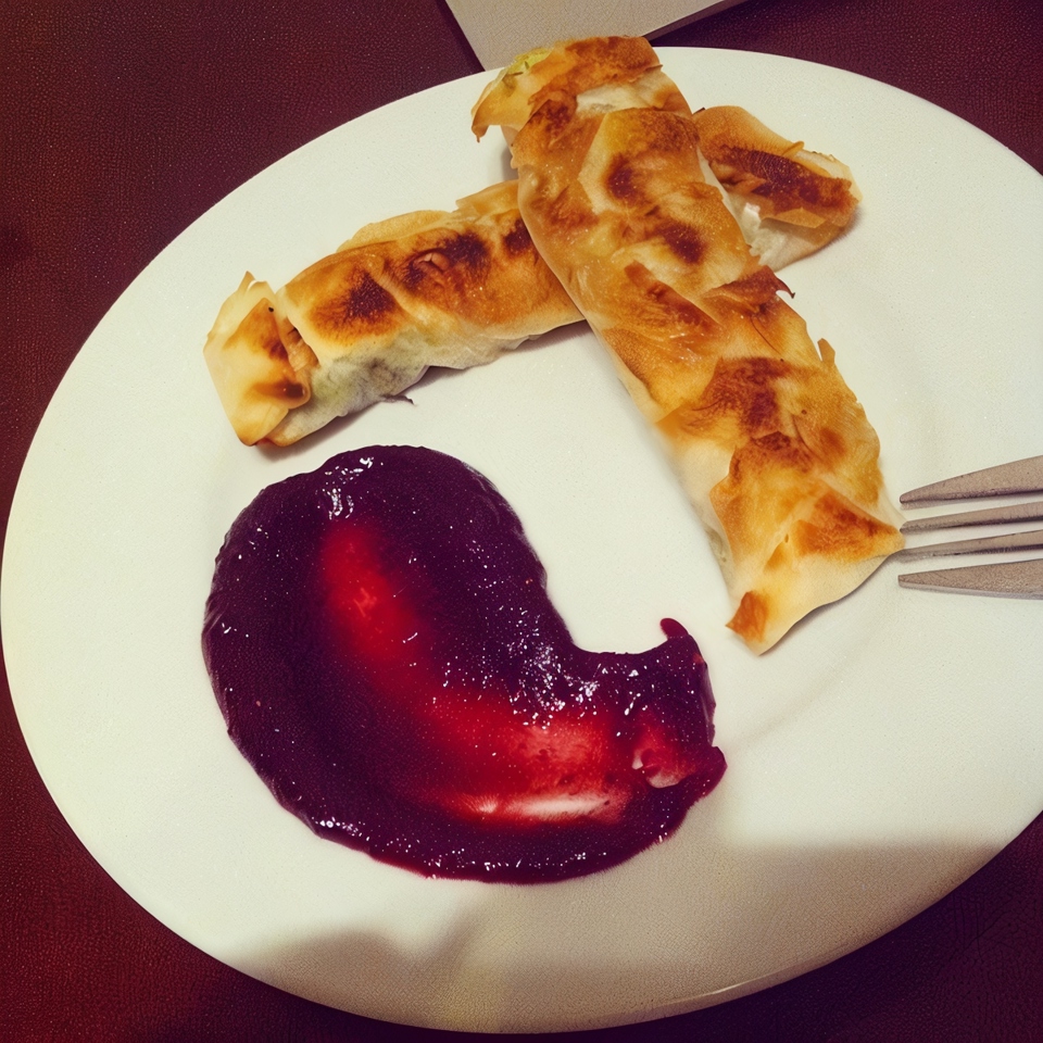 Снэки с камамбером и винным соус из брусники и вишни
