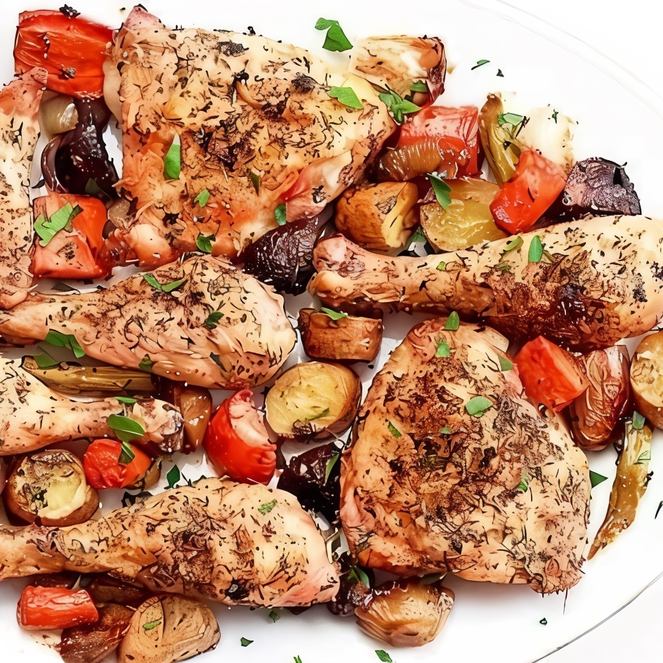 Запеченая курица с овощами