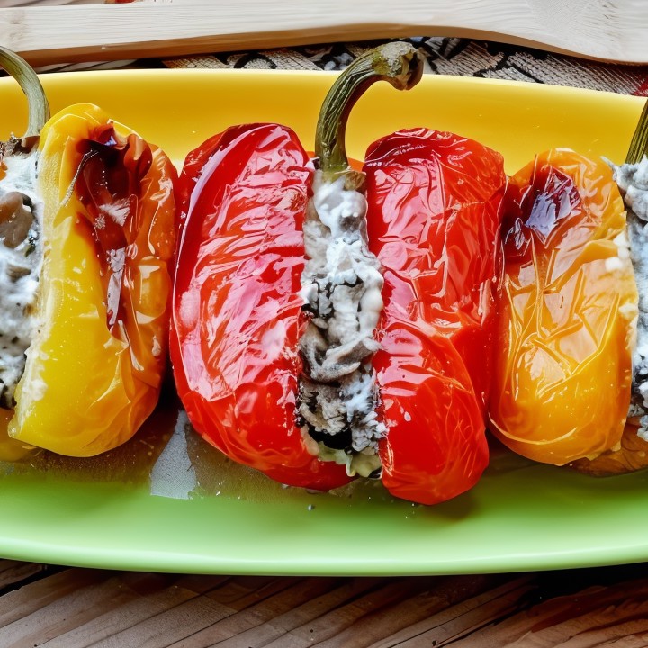 Запеченный перец, фаршированный вешенками и сыром