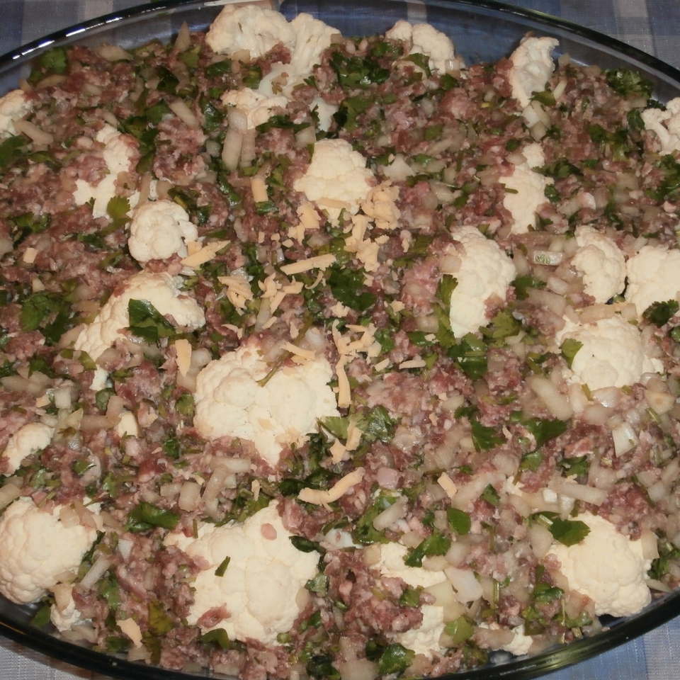 Запеканка с цветной капустой и фаршем