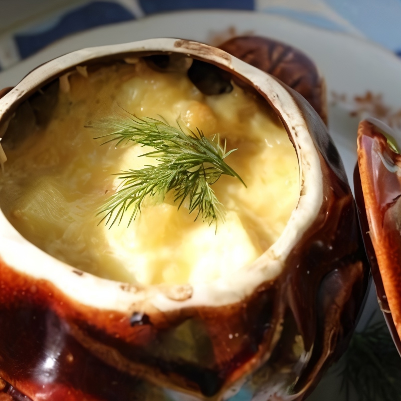Жаркое в горшочке с сыром и зеленью