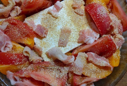 Фото шага рецепта Фунчоза с овощами сыром и беконом 175324 шаг 8  