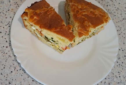 Фото шага рецепта Наливной пирог на кефире с яйцом сыром и зеленью 186596 шаг 21  