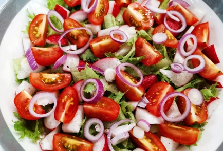 Фото шага рецепта Овощной салат с беконом и пармезаном 140714 шаг 10  