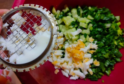 Фото шага рецепта Салат из зеленого лука с огурцом яйцом и сметаной 175938 шаг 9  