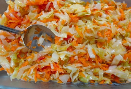 Фото шага рецепта Свинина с капустой морковью и помидорами в духовке 186409 шаг 16  