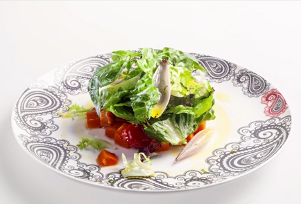 Фото шага рецепта Теплый салат с бататом и помидорами конфи 91365 шаг 7  