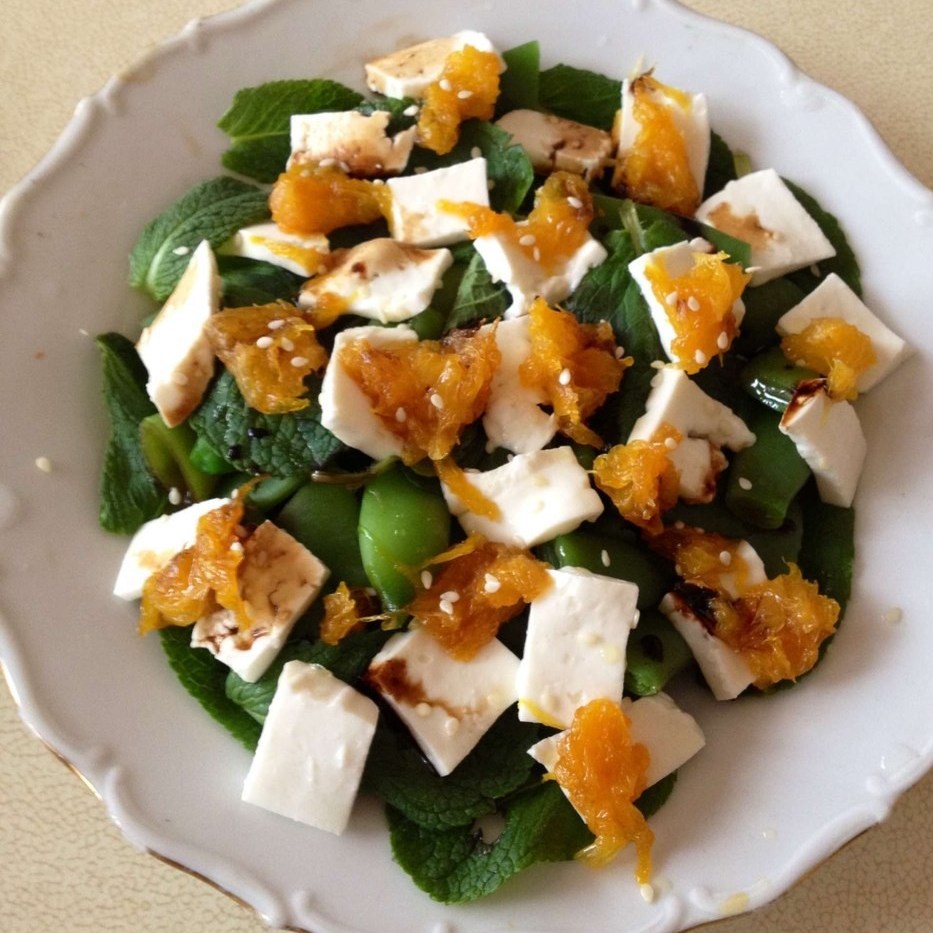 Фото рецепт Салат с зеленой фасолью, апельсинами и сыром