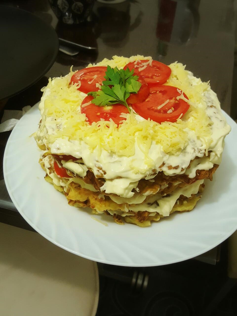 Фото рецепт Кабачковый торт с помидорами