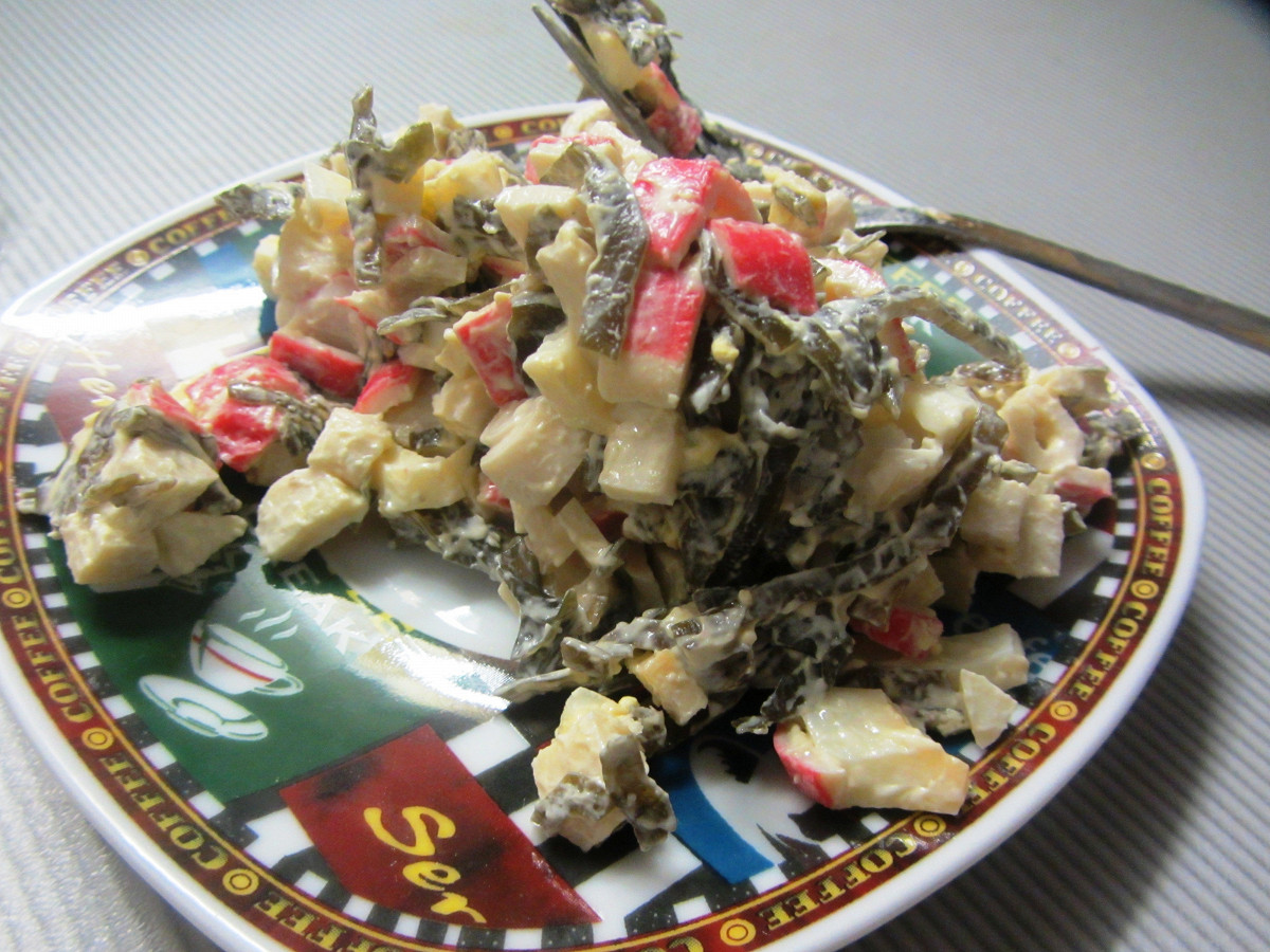 Салат из морской капусты с крабовыми палочками, пошаговый рецепт с фото от автора Юна
