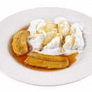 Жареные бананы с ванильным мороженым и карамельным соусом