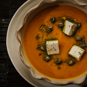 Тыквенный крем-суп с сыром сиртаки и зеленым маслом