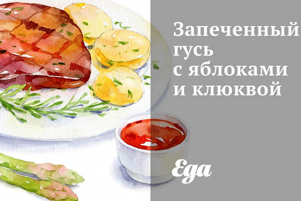 Запеченный гусь с яблоками и клюквой