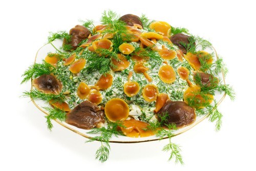 Салат из грибов с сырной заправкой и зеленью