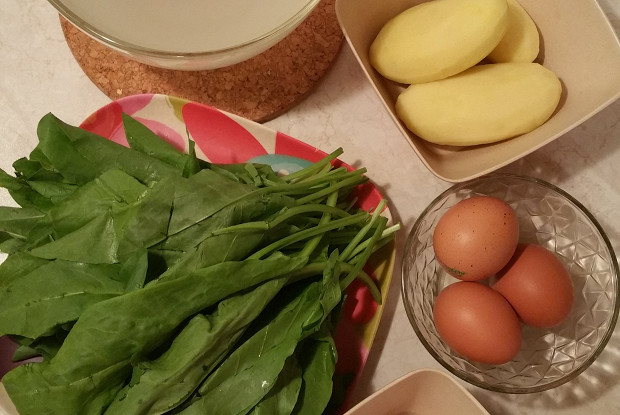 Зеленый борщ с куриной грудкой