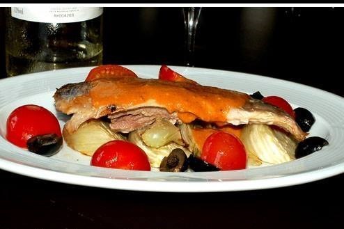 Скумбрия с апельсиновым соусом ромеско