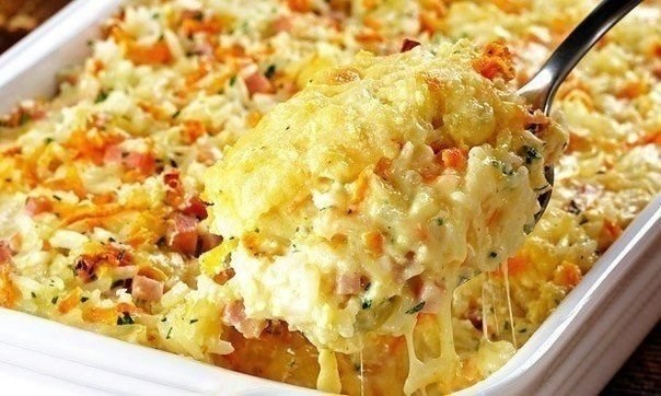Запеканка из риса с ветчиной и сыром