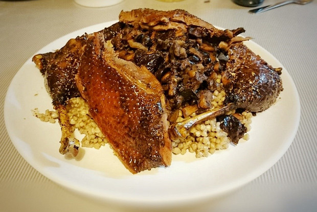 Дикий гусь с яблоками и черносливом