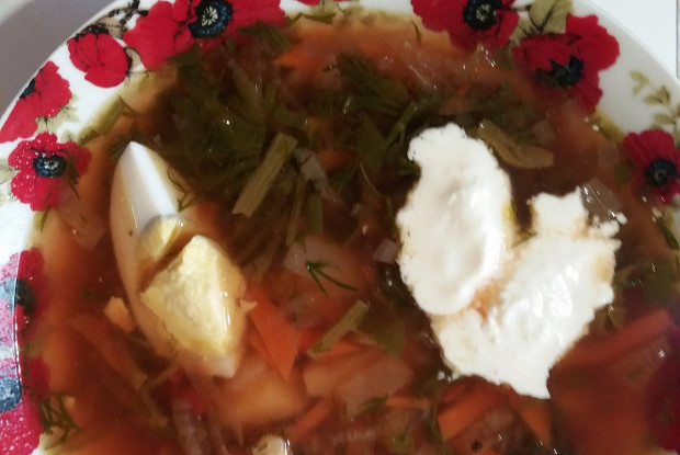 Зеленый борщ со стрелками чеснока